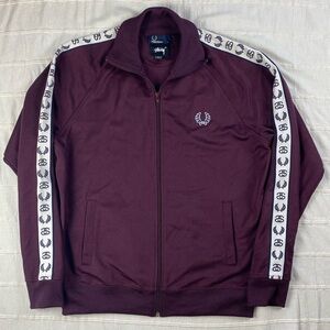 Fred Perry x Stussy Men's Track Jacket Size Medium RARE Maroon Arm Stripe Logo